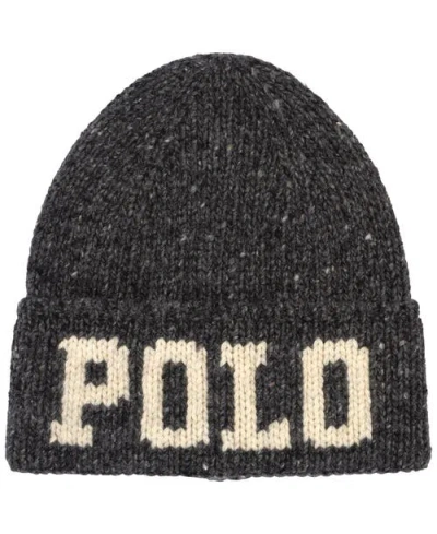 Polo Ralph Lauren Intarsia-knit Merino-wool-blend Beanie In Charcoal In Gray