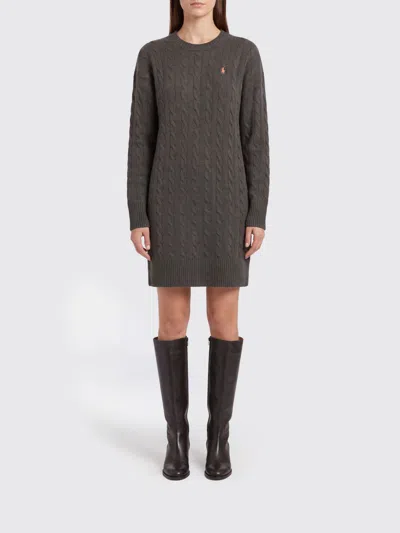 Polo Ralph Lauren Knit Wool Sheath Mini Dress With Embroidered Pony Logo In Gray