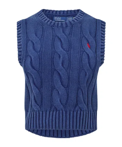 Polo Ralph Lauren Knitted Braided Knit Vest In Blue