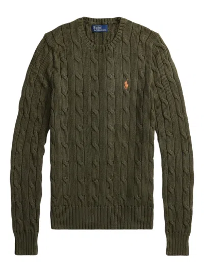 Polo Ralph Lauren Crew Neck Sweater In Cable Knit Cotton In Green