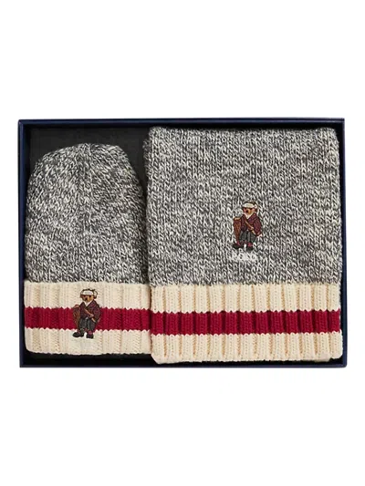 Polo Ralph Lauren Kids' Knitted Embroidered Two-piece Set In Gray