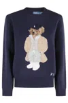 Polo Ralph Lauren Knitted Pullover Sweater With Embroidered Teddy Bear In Blue
