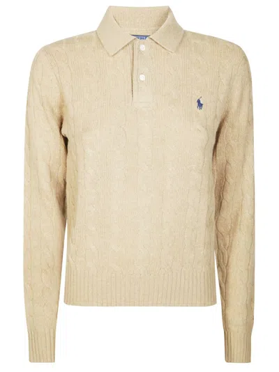 Polo Ralph Lauren Knitted Sweater With Classic Polo Collar In Brown