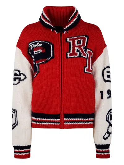 Polo Ralph Lauren Intarsia Wool-blend Cardigan In Red