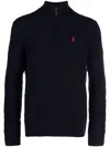 Polo Ralph Lauren Ralph Lauren Huntsman Blue Cotton Cable-knit Sweater In Navy