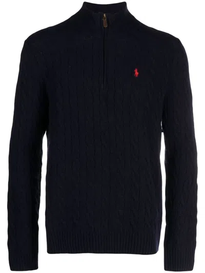 Polo Ralph Lauren Ralph Lauren Huntsman Blue Cotton Cable-knit Sweater In Navy