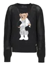 Polo Ralph Lauren Womens Polo Black Embroidered Boxing Bear Open Knit Jumper Xs In Black