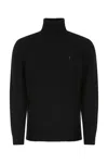 Polo Ralph Lauren Cable Knit Black Turtleneck Sweater With Embroidered Logo In Black