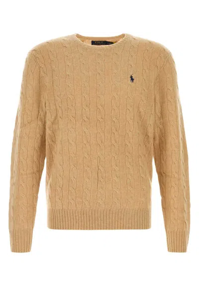Polo Ralph Lauren Beige Cable Knit Crewneck Sweater With Pony Embroidery On The Front In Wool And Cashmere Man In Nude