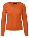 Polo Ralph Lauren Cable Knit Sweater With V-neck In Orange