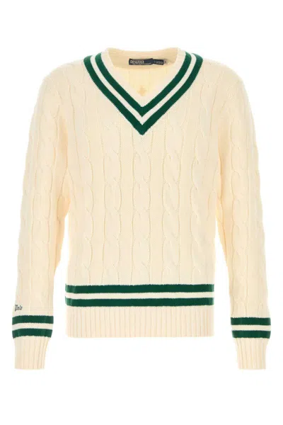 Polo Ralph Lauren Pull Col V En Coton In White