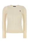 Polo Ralph Lauren Classic Cable Knit Sweater With Round Neckline And Ribbed Details In Neutral
