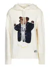 Polo Ralph Lauren Womens Parchment Cream Polo Bear-intarsia Hooded Cotton And Linen-blend Knitted Jumper Xs In White