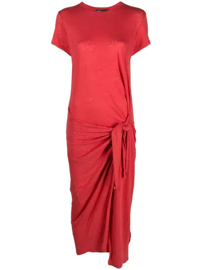 Polo Ralph Lauren Knot Detail Gathered T-shirt Dress In Red