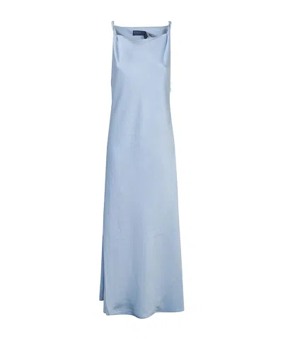 Polo Ralph Lauren Midi Slip Dress Sleeveless V Neckline In Blue