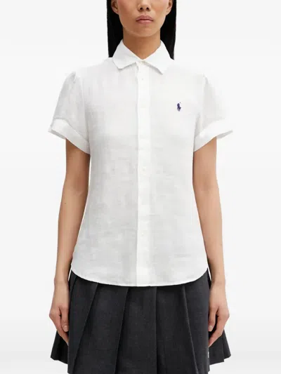 Polo Ralph Lauren Stretch Piquet Shirt With Ribbed Collar In White