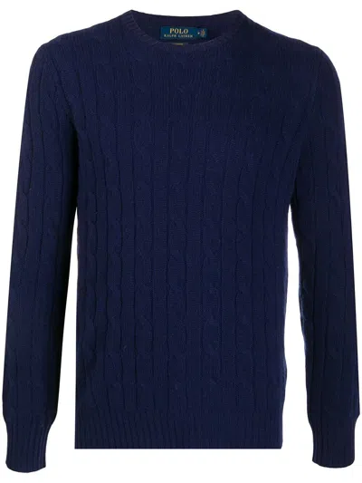 Pre-owned Polo Ralph Lauren L107809 Mens Navy Cable Knit Long-sleeved Jumper Size Xl In Blue