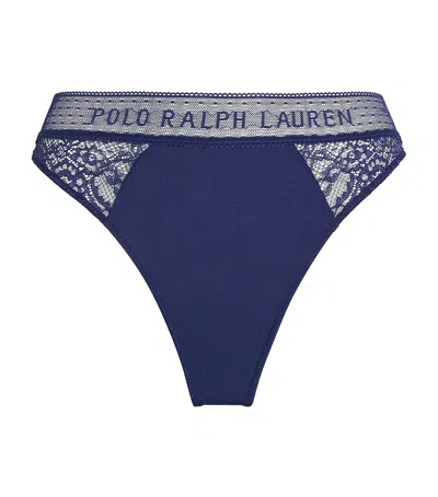 Polo Ralph Lauren Lace-detail Thong In Navy
