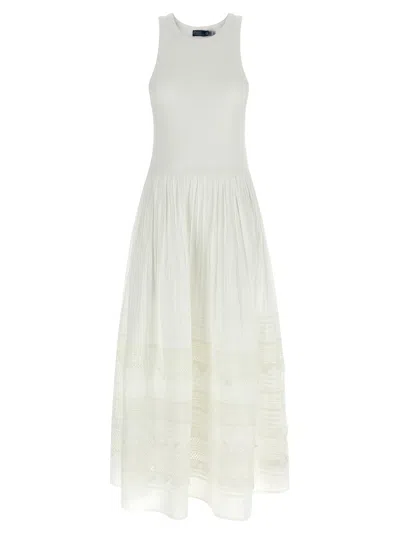 Polo Ralph Lauren Womens White Sleeveless Lace-trim Stretch-cotton Tank Dress