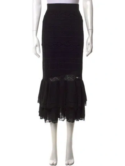 Pre-owned Polo Ralph Lauren Lace Pattern Midi Length Skirt In Black