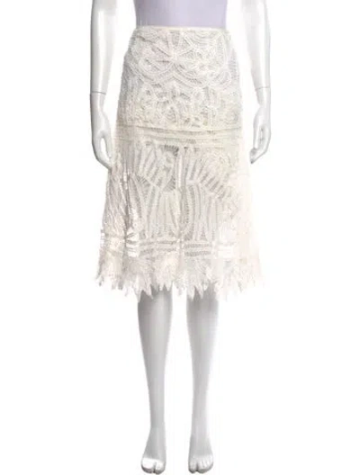 Pre-owned Polo Ralph Lauren Lace Pattern Midi Length Skirt In White