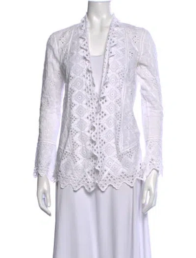 Pre-owned Polo Ralph Lauren Lace Pattern Open Front Sweater In White