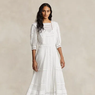 Polo Ralph Lauren Lace-trim Cotton Voile Dress In Natural