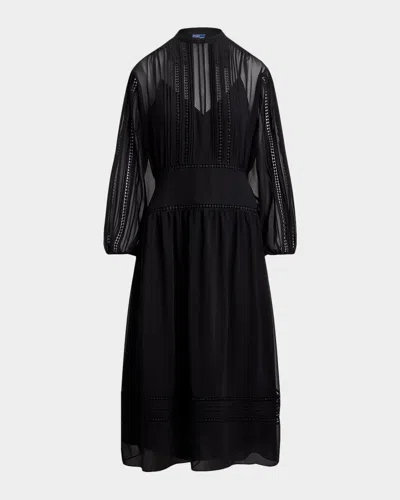 Polo Ralph Lauren Lace-trim Georgette Midi Dress In Black