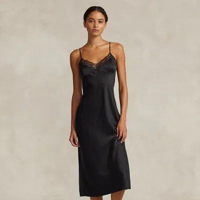 Polo Ralph Lauren Lace-trim Silk Slip Dress In Black