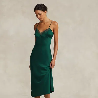 Polo Ralph Lauren Lace-trim Silk Slip Dress In Green
