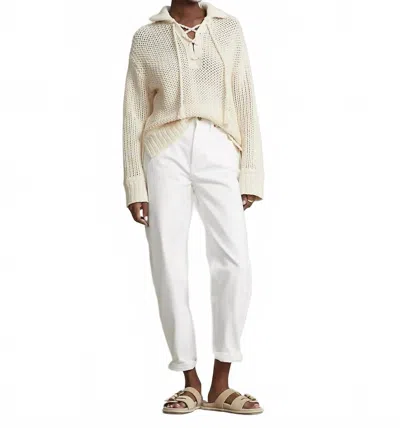 Polo Ralph Lauren Lace Up Open Knit Sweater In Cream In White