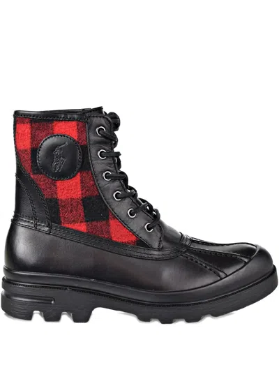 Polo Ralph Lauren Lace-up Plaid-panel Boots In Black