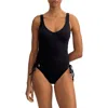 Polo Ralph Lauren Lace-up Side One-piece Swimsuit In Black