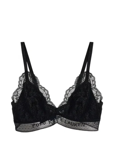 Polo Ralph Lauren Lace-trimmed Logo-band Bra In Black