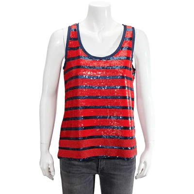 Polo Ralph Lauren Ladies Sequined Striped Tech Fabric Tank Top In Red