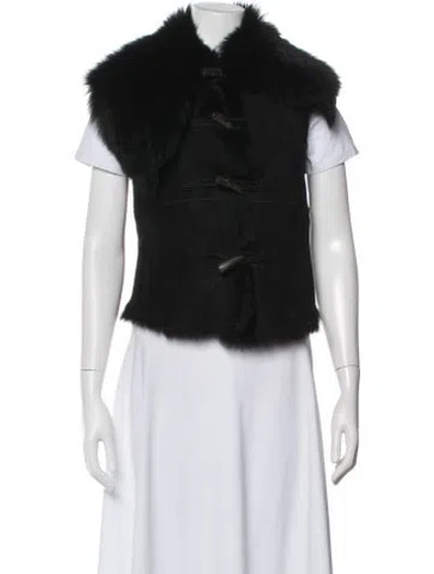Pre-owned Polo Ralph Lauren Lamb Fur Vest In Black