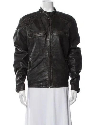 Pre-owned Polo Ralph Lauren Lamb Leather Biker Jacket In Black