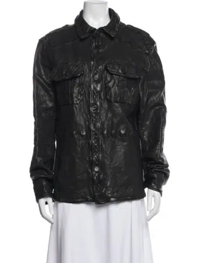 Pre-owned Polo Ralph Lauren Lamb Leather Biker Jacket In Black