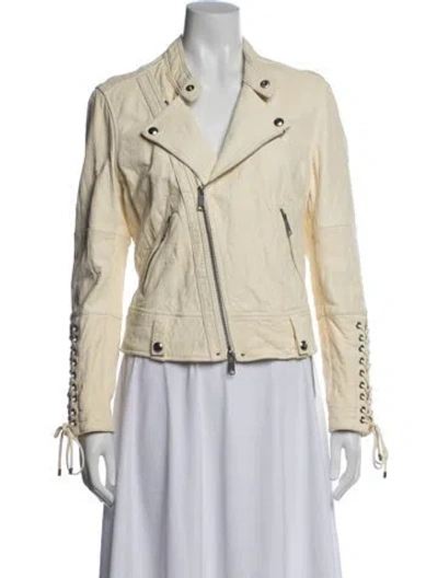 Pre-owned Polo Ralph Lauren Lamb Leather Biker Jacket In Neutral