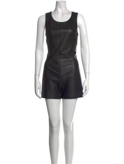 Pre-owned Polo Ralph Lauren Lamb Leather Crew Neck Romper In Black