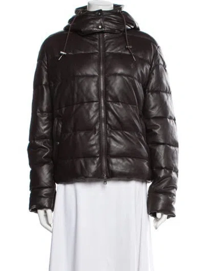 Pre-owned Polo Ralph Lauren Lamb Leather Down Jacket In Black