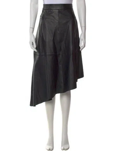 Pre-owned Polo Ralph Lauren Lamb Leather Midi Length Skirt In Black