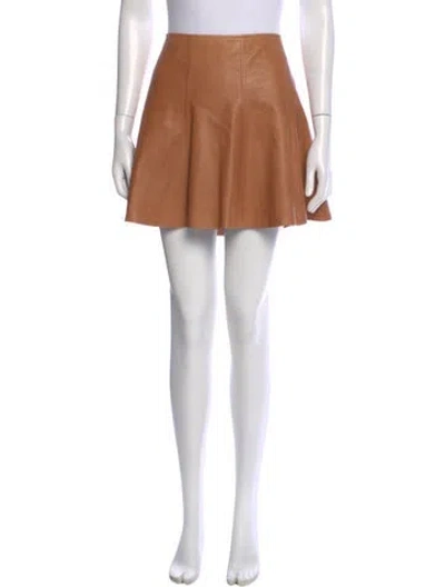 Pre-owned Polo Ralph Lauren Lamb Leather Mini Skirt In Brown