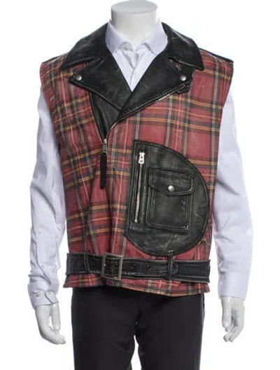 Pre-owned Polo Ralph Lauren Lamb Leather Plaid Print Vest W/ Tags In Multi
