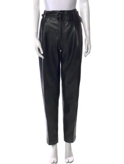 Pre-owned Polo Ralph Lauren Lamb Leather Straight Leg Pants In Black