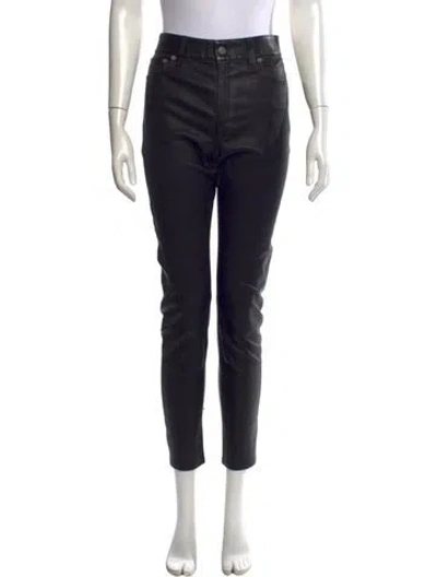 Pre-owned Polo Ralph Lauren Lamb Leather Straight Leg Pants In Black