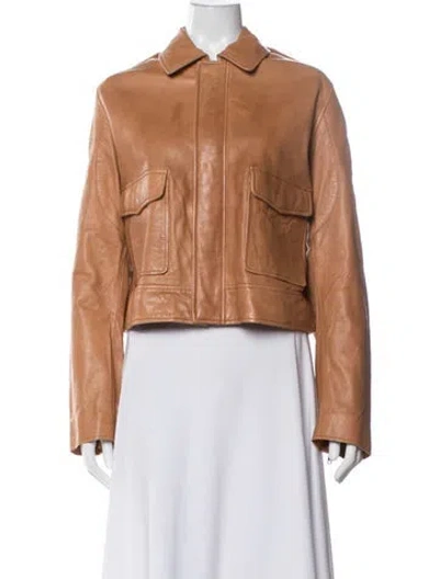 Pre-owned Polo Ralph Lauren Lamb Leather Utility Jacket W/ Tags In Brown