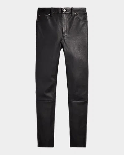 Polo Ralph Lauren Lambskin Leather Five-pocket Slim Pants In Black