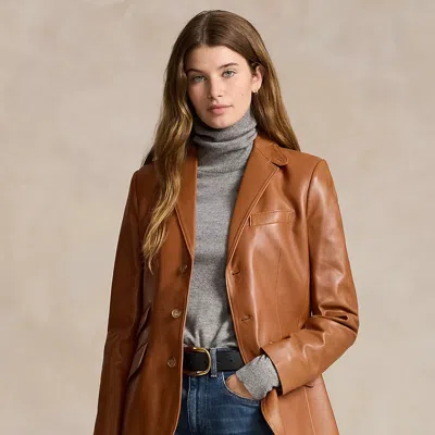 Polo Ralph Lauren Lambskin Hacking Blazer In Saddle