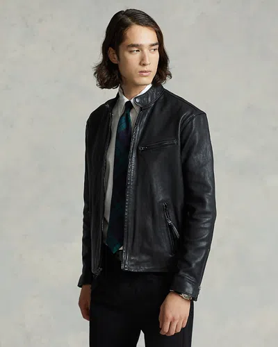 Polo Ralph Lauren Lambskin Leather Cafe Racer Jacket In Polo Black